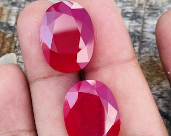 Lab Created Ruby Gemstone Pair: AAA Oval Cut, 12X16X8 mm