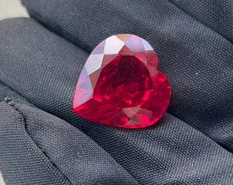 Heart Cut Lab Grown Ruby Gemstone: Transparent AAA Quality, 16 Carat (14X15X7 mm)