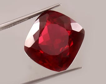 Lab Grown Ruby: 25 Carat Cushion Cut AAA Gemstone (14X14X7 mm)