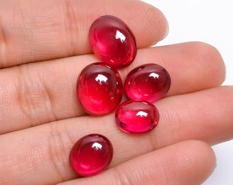 Pear Cabochon Lab-created Ruby: Loose Gemstone (26X16X9 Mm, 39.5