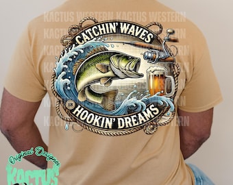 Catchin' Waves Fishing PNG, fishing, duck hunting season, outdoorsy, farm life, popular hunting png, mens designs, beer, southern men png
