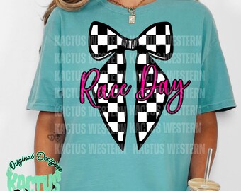 Race Day Bow PNG, Instant Download, digital download, Racer Girlfriend, Race Mom, Racing Sister, Checkered Flag, Summer, pink, trendy bow