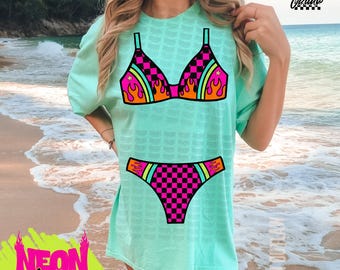 Trendy Bikini PNG, summer swim png, trendy, river design, lake day design, vacation png, bikini top design, checkered swimsuit