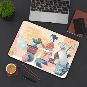 Artistic Desk Mat - Pottery Design, Workspace Decor, Gift for Artists, Home Office Accessory, Desk Organization, Painter Desk Pad
