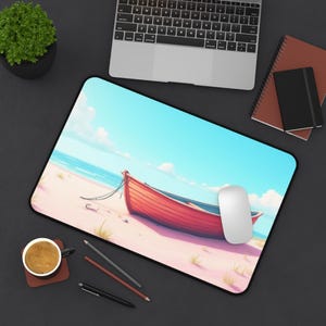 Coastal Serenity Desk Mat,  Beach Scene Mouse Pad, Office Decor, Gamer Desk Accessory, Nautical Gift, Summer Vibes, Ocean Desk Pad