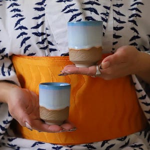 Rustic Handmade Cortado Cup – Japanese Pottery Espresso Mug UMI-BLUE