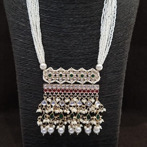 Rectangular Polki  Necklace | Pakistani Jewelry | Kundan Necklace Set| Indian Wedding Bridal Jewelry |Semiprecious Beaded Necklace With Stud