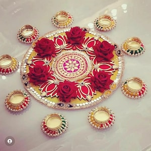 Handmade Rangoli Set | Diwali Decoration | Tealight Candle Holder | Paper Flower | Festive Home Decor | Housewarming | Wedding Floral Gift