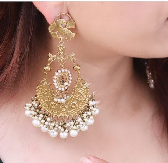 Indian Traditional 92.5 Silver 22kt Gold Plated Fresh Pearl Beads Embossed  Earrings Jewelery at Rs 5040/piece | Tassel Earrings in Jalandhar | ID:  2500738655