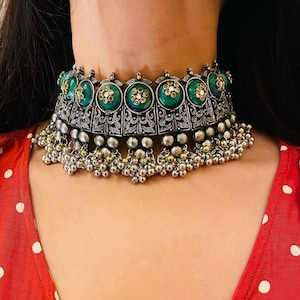 Afghani Unique Beads Silver Oxidised Choker | Partywear Silver Look Alike | Tribal Banjara Necklace | Boho Hippie Necklace | Woman necklace