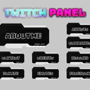 Black & White Twitch Panels: Custom Streamer Set (24 PNG)