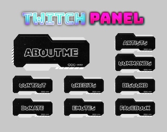 Black & White Twitch Panels: Custom Streamer Set (24 PNG)