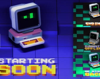 Animated Robot Stream Screens: Twitch, YouTube, Facebook (MP4, JPEG)