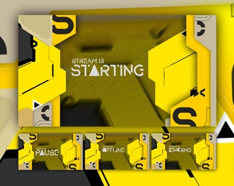 Yellow Animated Stream Screens: Twitch, YouTube, Facebook (PNG, WebM)