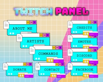 Retro Twitch Panels: Desktop Streamer Kit (PNG)