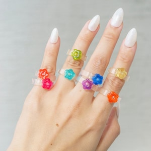 Flower Resin Rings With Clear Band | Translucent Flower | Floral Ring |  Floral Jewelry | Dainty Rings | Bold Fashion Jewelry | Gift For Her