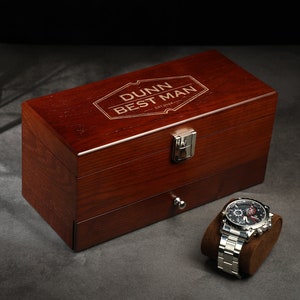 Boîte de montre pour hommes, boîtier de montre personnalisé, cadeau Groomsman, cadeau du meilleur homme, cadeau de Noël, support de montre de boîte à bijoux rétro, vitrine de montre image 2