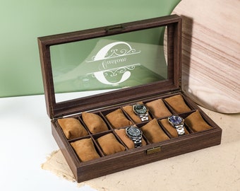 Personalized Watch Box, Holds6 10 12Watches, Watch Case, Watch Organizer, Watch Storage, Watch Storage Case, Christmas Gift, Best Man's Gift