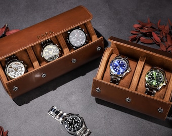 Caja de reloj personalizada para hombres, Estuche de viaje para reloj, Estuche de reloj de cuero, Rollo de reloj para 3 relojes, Rollo de reloj de viaje, Regalo para él, Regalo para el mejor hombre