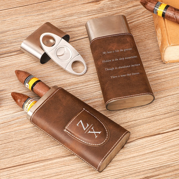 Custom Cigar Case, Personalized Travel Cigar Case with Cigar Cutter, Cigar Holder Case, Groomsmen Gifts Cigar Smoker Gift, Gift for Men