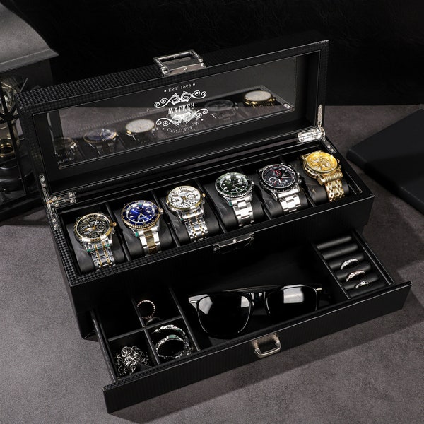 Watch Box for Men, Custom Watch Case, Groomsman Gift, Best Man Gift, Father's Day Gift, Watch Holder, Black Watch Box, Watch Display Case