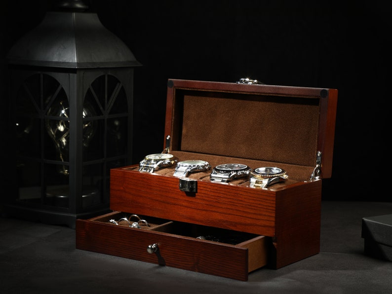 Boîte de montre pour hommes, boîtier de montre personnalisé, cadeau Groomsman, cadeau du meilleur homme, cadeau de Noël, support de montre de boîte à bijoux rétro, vitrine de montre image 6