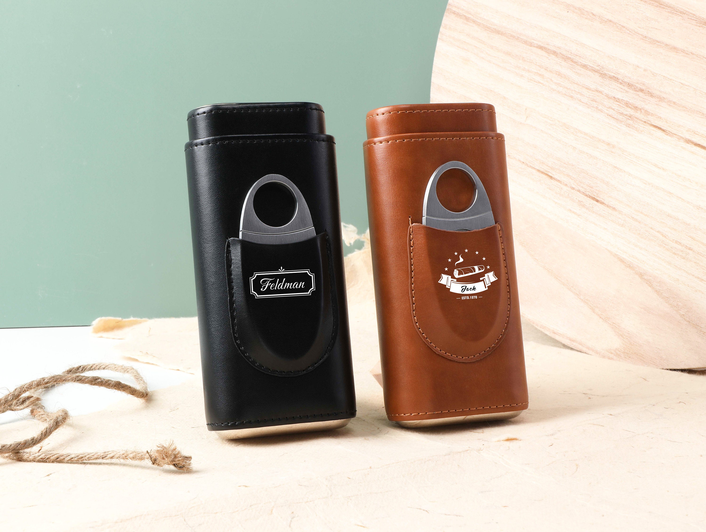 Custom Cigar Case Leather Cigar Travel Case With Cutter Etsy