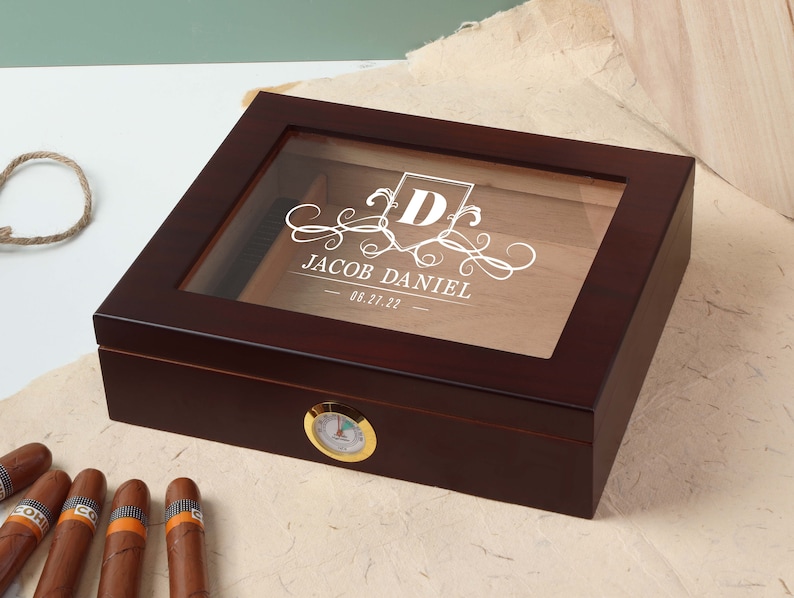 Personalized Cigar Box Engraved Glass Top Cigar Humidor Box Etsy