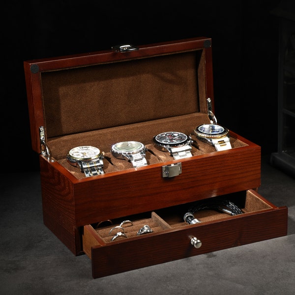 Boîte de montre pour hommes, boîtier de montre personnalisé, cadeau Groomsman, cadeau du meilleur homme, cadeau de Noël, support de montre de boîte à bijoux rétro, vitrine de montre