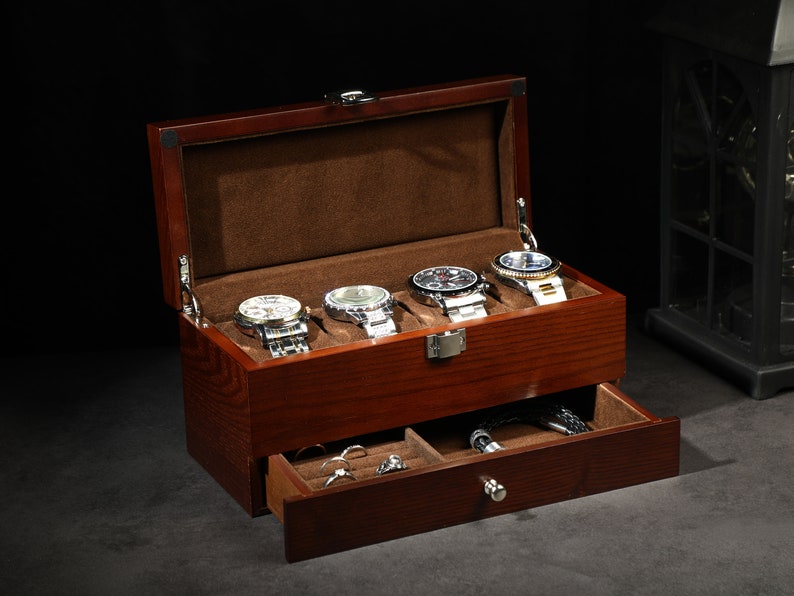 Boîte de montre pour hommes, boîtier de montre personnalisé, cadeau Groomsman, cadeau du meilleur homme, cadeau de Noël, support de montre de boîte à bijoux rétro, vitrine de montre image 1