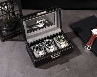 Watch Box for Men, Custom Watch Case, Groomsman Gift, Best Man Gift, Father's Day Gift, Watch Holder, Black Watch Box, 3 Watch Display Case