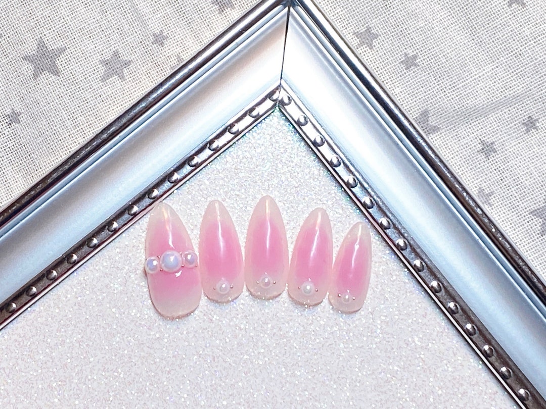 Pink Korean Jelly Pearl Nails Korean Nail-art Press-on Gel - Etsy