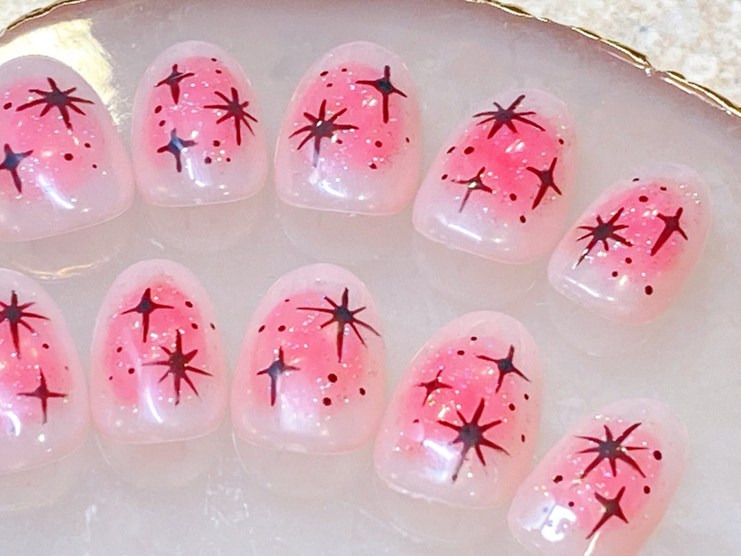 BLACK-PINK Korean Jelly Star Nail-art Press-on Gel Nails - Etsy