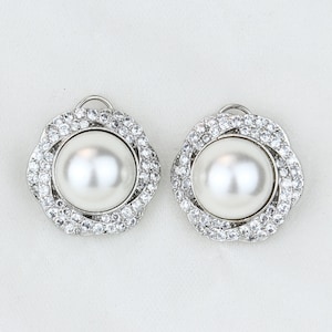 Gold Plated CZ Pearl Studded Flower Design Diamond Earrings, CZ Bridal Earrings, American Diamonds, Fancy Earrings