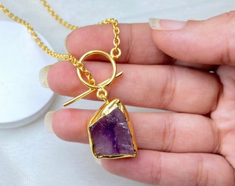 Gold Plated Necklace, Raw Stone Necklace, Natural Gemstone Necklace, Handmade Jewelry, Birthstone Necklace, Crystal Necklace