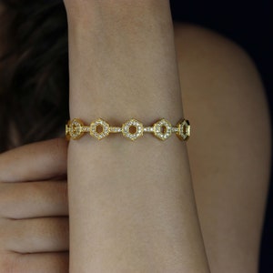 Gold Plated CZ Hexagonal Design Cuff Bracelet, American Diamonds, Fancy Bracelet, Bridal Jewlery image 6