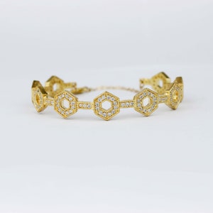 Gold Plated CZ Hexagonal Design Cuff Bracelet, American Diamonds, Fancy Bracelet, Bridal Jewlery image 3