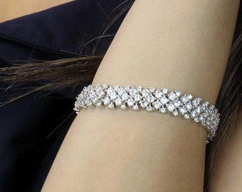Gold Plated CZ Diamond Tennis Bracelet, Bridal Bracelet - Ready to ship
