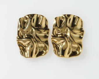 Grosses boucles d'oreilles texturées en plaqué or 18 carats - Puces d'oreilles abstraites audacieuses - Bijoux artistiques modernes pour femme - Prêts à être expédiés