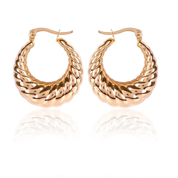 Orecchini a cerchio intrecciati placcati oro 18 carati - Cerchi spessi in stile corda con chiusura a lucchetto - Gioielli - Pronti per la spedizione - Italia
