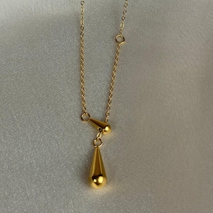 Chunky Water Drop Necklace, 18K Gold Plated Tassel Necklace, Dainty Droplet Necklace, Handmade Minimalistic Jewelry, Gift for Women