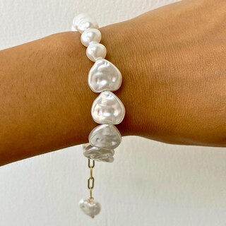 Bracciale Donna Con Perle E Ciondolo A Cuore, Placcato Oro, Catena Regolabile 19+4,7 Cm, Leggero 15,3 G, In Confezione Regalo