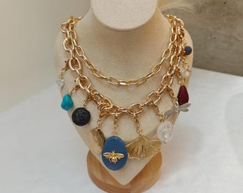 18kt Gold Plated Ocean Charms Necklace, Chunky Charms Necklace, Layered Summer Beach Necklace, Boho Handmade Jewelry, Gift for Women