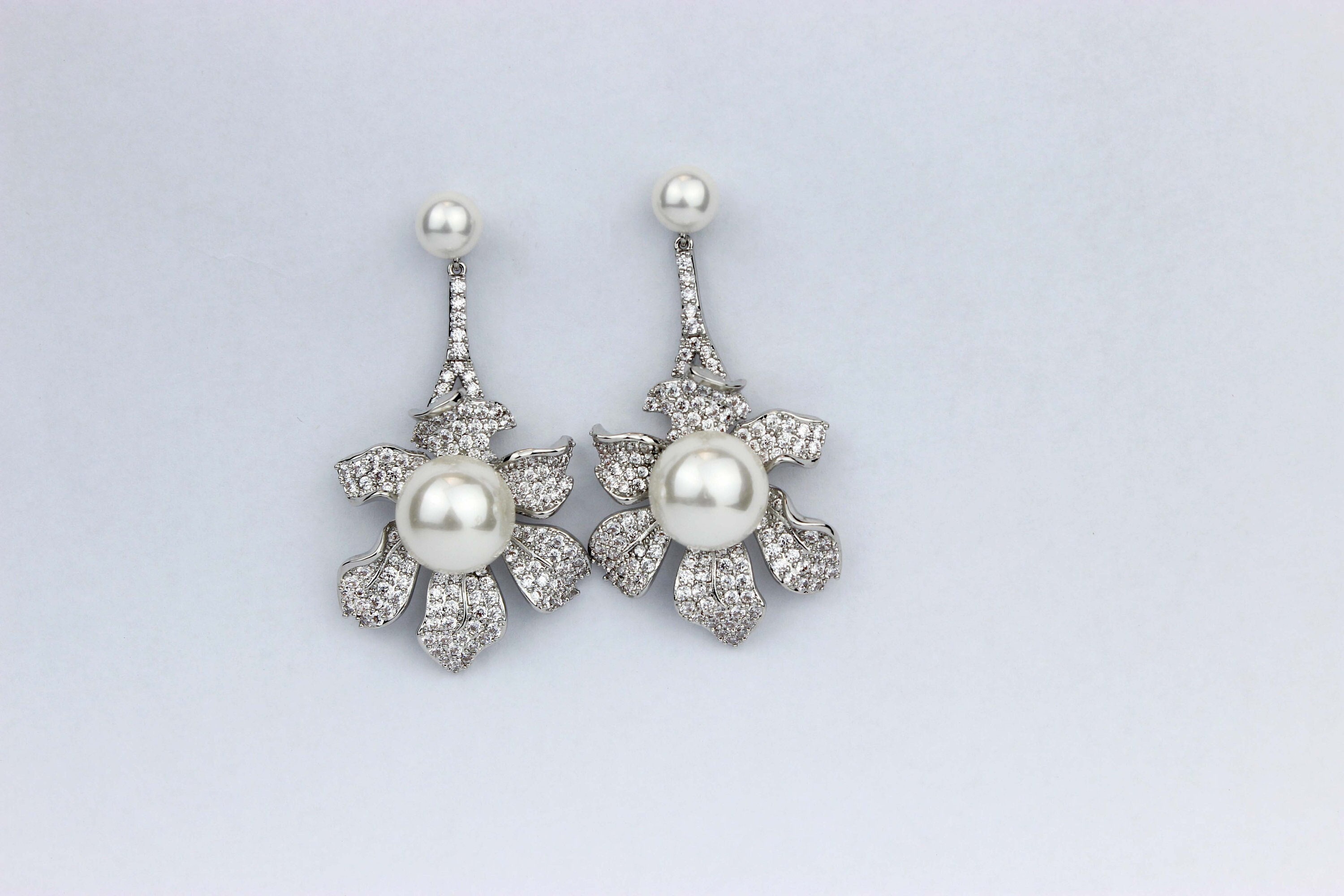 Gold Plated With Cz Floral Drop Earring For Women