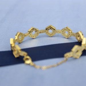 Gold Plated CZ Hexagonal Design Cuff Bracelet, American Diamonds, Fancy Bracelet, Bridal Jewlery image 4