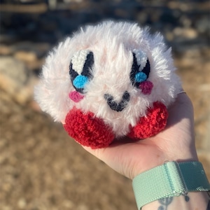 Crochet Fluffy Kirby Plushie, Handmade Kirby Stuffie, Round Pink Plush, Kirby Lover Gift, Kids Gift, Little Boy Gift, Little Girl Gift