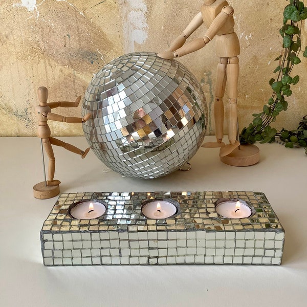 Photophore disco à carreaux mosaïque miroir