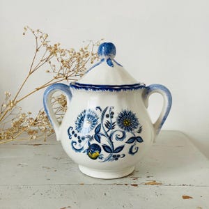Ancien Sucrier Blanc Fleur Bleue K&G Lunéville Modèle Daniel - France