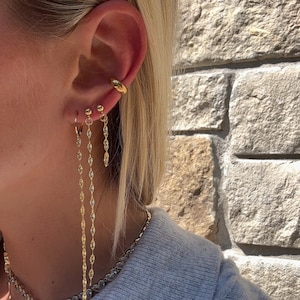 Double Mirror Chain Drop Earrings by Caitlyn Minimalist • Art Deco Hoop Earrings with Dangling Chain • Statement Jewelry • Mom Gift • ER741