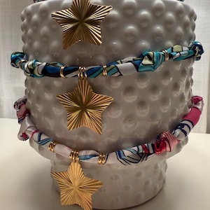 Scarf Necklace with Star Pendant – Silk Scarf Charm Necklace - Star Charm Necklace - Bandana Necklace
